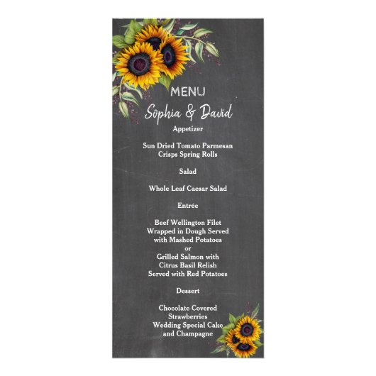 Waterverf - Zonnebloemen Chalkboard Wedding Menu (Voorkant)