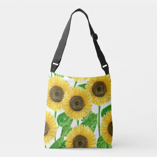 Waterverf zonnebloemen crossbody tas (Voorkant)