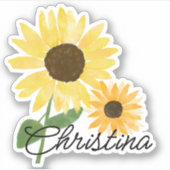 Waterverf Zonnebloemen Custom-Cut Vinyl Sticker (Voorkant)