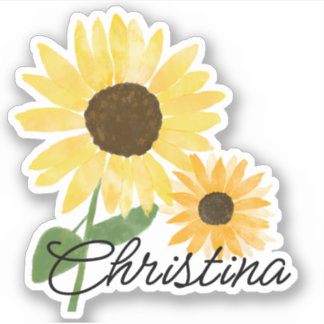 Waterverf Zonnebloemen Custom-Cut Vinyl Sticker