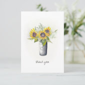 waterverf Zonnebloemen Dank u Kaart (Staand voorkant)