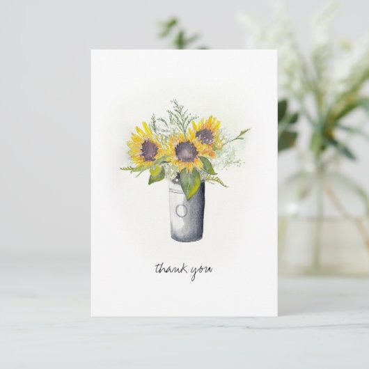 waterverf Zonnebloemen Dank u Kaart (Staand voorkant)