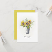 waterverf Zonnebloemen Dank u Kaart (Voorkant / Achterkant in situ)