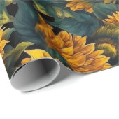 Waterverf Zonnebloemen Donker Cadeaupapier (Rol Hoek)