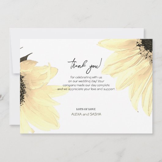 Waterverf Zonnebloemen donkerblauw Bruiloft Bedankkaart (Achterkant)