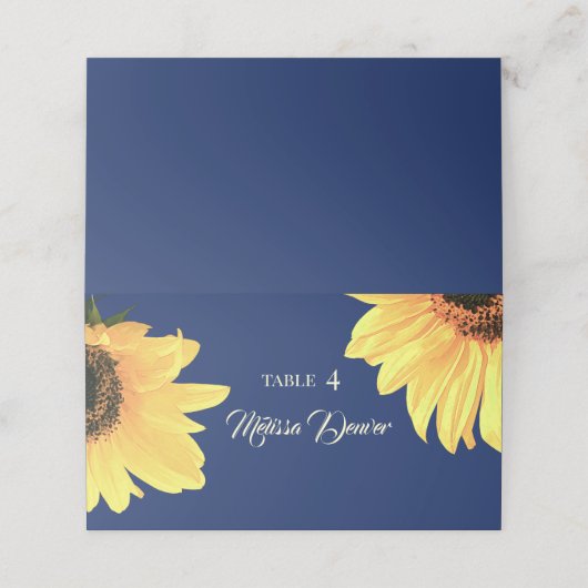 Waterverf Zonnebloemen donkerblauw Bruiloft Plaatskaartje (Buitenkant ongevouwen)