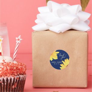 Waterverf Zonnebloemen donkerblauwe minimalistisch Ronde Sticker