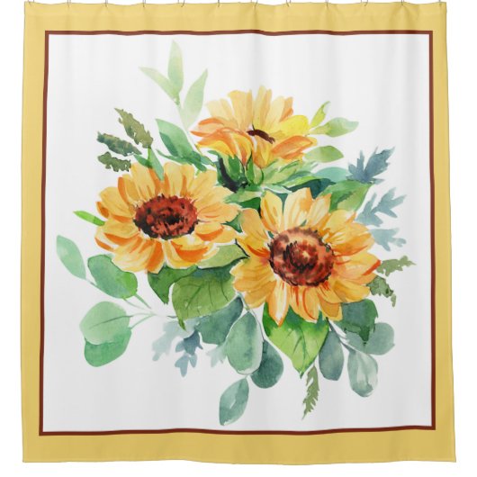 Waterverf zonnebloemen douchegordijn (Voorkant)
