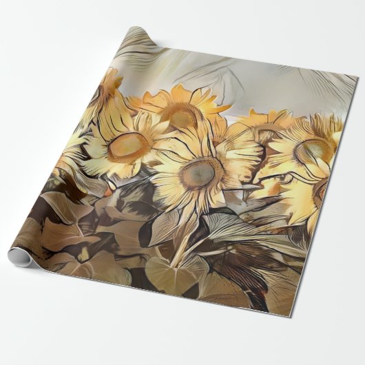 Waterverf Zonnebloemen Elegant Collectie Cadeaupapier (Uitgerold)