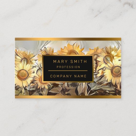 Waterverf Zonnebloemen Elegant Collectie Visitekaartje (Voorkant)