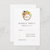 Waterverf Zonnebloemen Elegante bruiloft RSVP-kaar RSVP Kaartje (Voorkant / Achterkant)