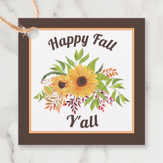 Waterverf zonnebloemen en bessen Happy herfst Y'al Bedankjes Labels (Voorkant)