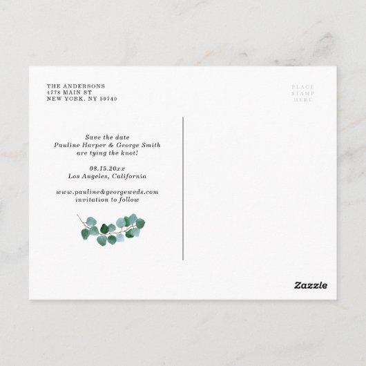 Waterverf Zonnebloemen en Eucalyptus Sla de datum Briefkaart (Achterkant)