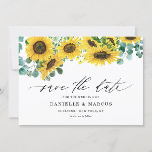 Waterverf Zonnebloemen en Eucalyptus Summer Save The Date