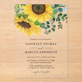 Waterverf Zonnebloemen en Eucalyptus Wedding Acryl Uitnodigingen (Voorkant)