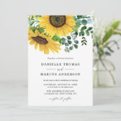 Waterverf Zonnebloemen en Eucalyptus Wedding Kaart (Staand voorkant)