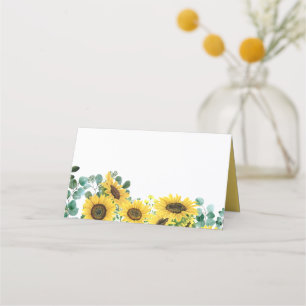 Waterverf Zonnebloemen en Eucalyptus Wedding Plaatskaartje