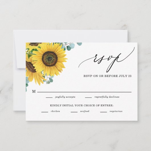 Waterverf Zonnebloemen en Eucalyptus Wedding RSVP Kaartje (Voorkant)