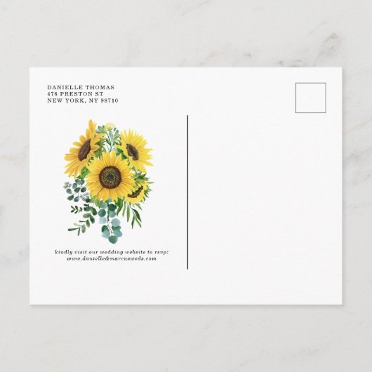 Waterverf Zonnebloemen en Eucalyptus Wedding Uitnodiging Briefkaart (Achterkant)