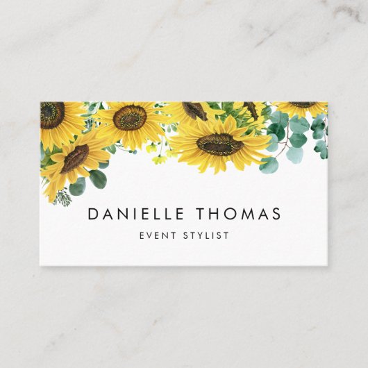 Waterverf Zonnebloemen en Eucalyptusbladeren Visitekaartje (Voorkant)