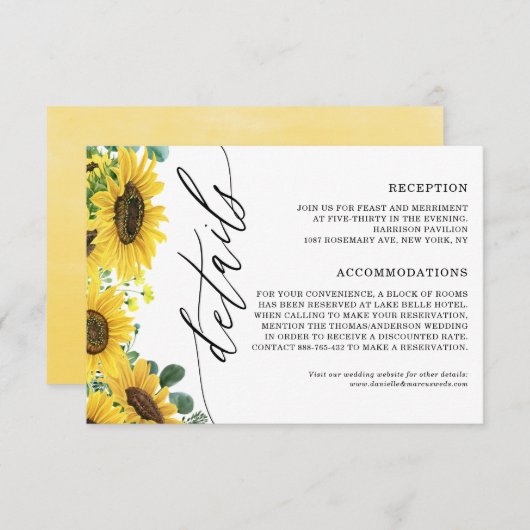 Waterverf Zonnebloemen en Eucalyptusbruiloft - Geg Informatiekaartje (Voorkant / Achterkant)
