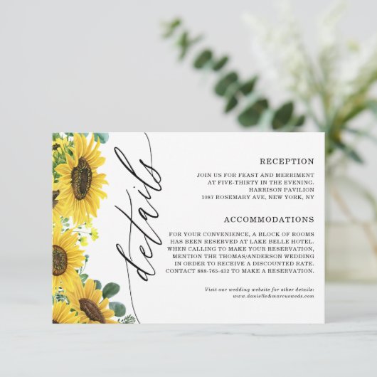 Waterverf Zonnebloemen en Eucalyptusbruiloft - Geg Informatiekaartje (Staand voorkant)
