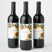 Waterverf Zonnebloemen en frambozen Wijn Etiket (Flessen)