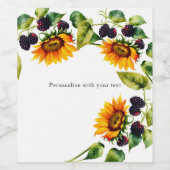 Waterverf Zonnebloemen en frambozen Wijn Etiket (Enkel label)