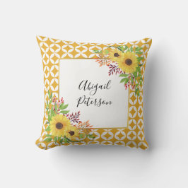 Waterverf zonnebloemen en geometrisch patroon kussen