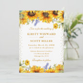 Waterverf zonnebloemen en gouden glitter bruiloft kaart (Staand voorkant)