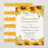 Waterverf Zonnebloemen en Gouden Glitter Quinceane Kaart (Voorkant / Achterkant)