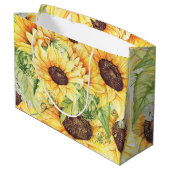 Waterverf Zonnebloemen en Greenery LARGE Gift Bags Large Cadeautasje (Achterkant Gekanteld)