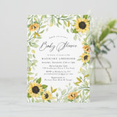 Waterverf Zonnebloemen en groen Baby shower Kaart (Staand voorkant)