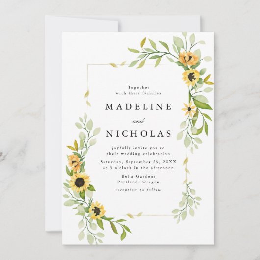 Waterverf Zonnebloemen en groen huwelijk Kaart (Voorkant)