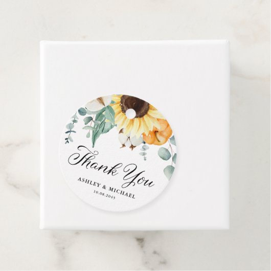 Waterverf Zonnebloemen en herfstweddenschappen Bedankjes Labels (In situ)