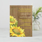 Waterverf Zonnebloemen en Houtkorrelige bruiloft Kaart (Staand voorkant)