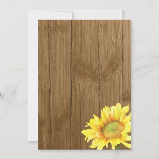 Waterverf Zonnebloemen en Houtkorrelige bruiloft Kaart (Achterkant)