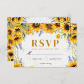 Waterverf Zonnebloemen en Lupins bruiloft RSVP Kaartje (Voorkant / Achterkant)