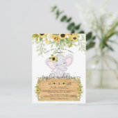 Waterverf Zonnebloemen en olifant Baby shower Kaart (Staand voorkant)