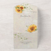 Waterverf Zonnebloemen en wijnstokken met QR-code All In One Uitnodiging (Buitenkant)