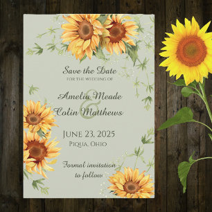 Waterverf Zonnebloemen en wijnstokken op Sage Gree Save The Date
