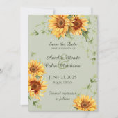 Waterverf Zonnebloemen en wijnstokken op Sage Gree Save The Date (Voorkant)