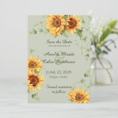 Waterverf Zonnebloemen en wijnstokken op Sage Gree Save The Date (Staand voorkant)