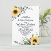 Waterverf zonnebloemen Eucalyptus Bloom Weddenscha Kaart (Staand voorkant)