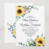Waterverf zonnebloemen Eucalyptus Bloom Weddenscha Kaart (Voorkant / Achterkant)