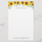 Waterverf Zonnebloemen & Eucalyptus gepersonalisee Briefpapier (Voorkant)