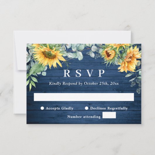 Waterverf Zonnebloemen Eucalyptus Rustic Wedding RSVP Kaartje (Voorkant)