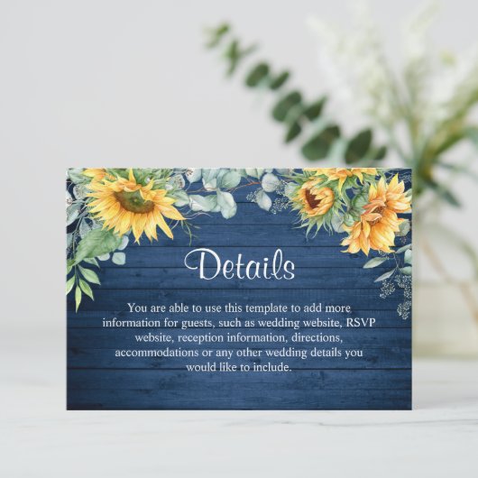 Waterverf Zonnebloemen Eucalyptus Weddenschap Deta Informatiekaartje (Staand voorkant)