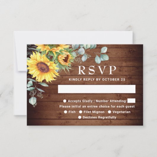 Waterverf Zonnebloemen Eucalyptus Wedding RSVP Kaa (Voorkant)