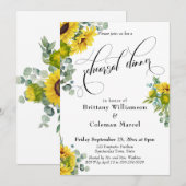 Waterverf Zonnebloemen Eucalyptusrepetitie Dinner Kaart (Voorkant / Achterkant)